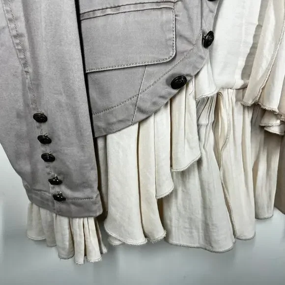 Free People Ruffles Romance Jacket Natural Blazer Womens Sz Medium Cool Buttons - Picture 4 of 16